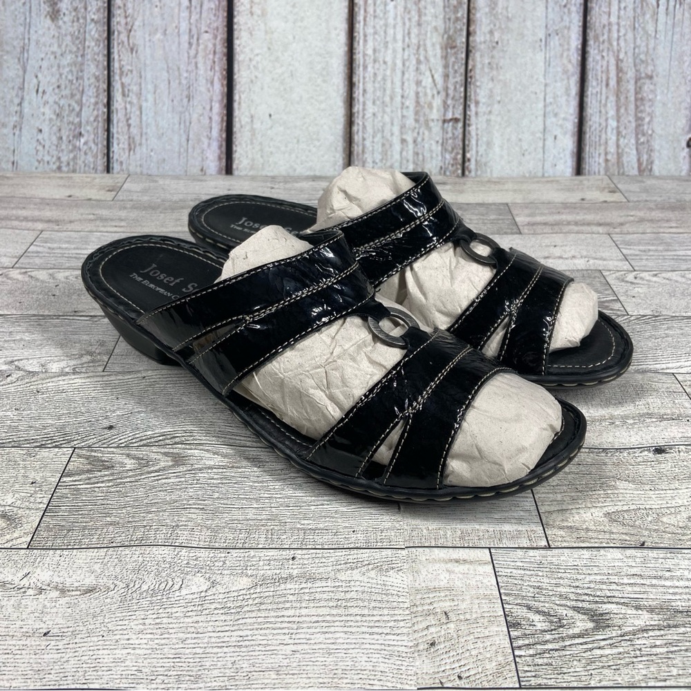 Josef Seibel Sandals Womens 10.5 41 Black Slip On Slides Open Toe Shoes Heels - Picture 4 of 10